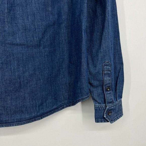 Banana Republic Shirt Blue Denim Tie Neck Button Down Popover Top - Picture 12 of 12